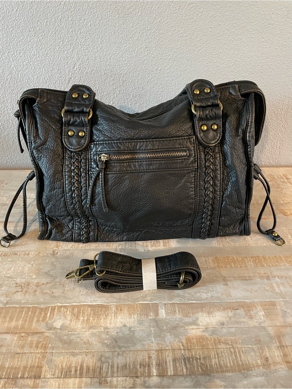 Large Buttery Soft Satchel-Rustic Black